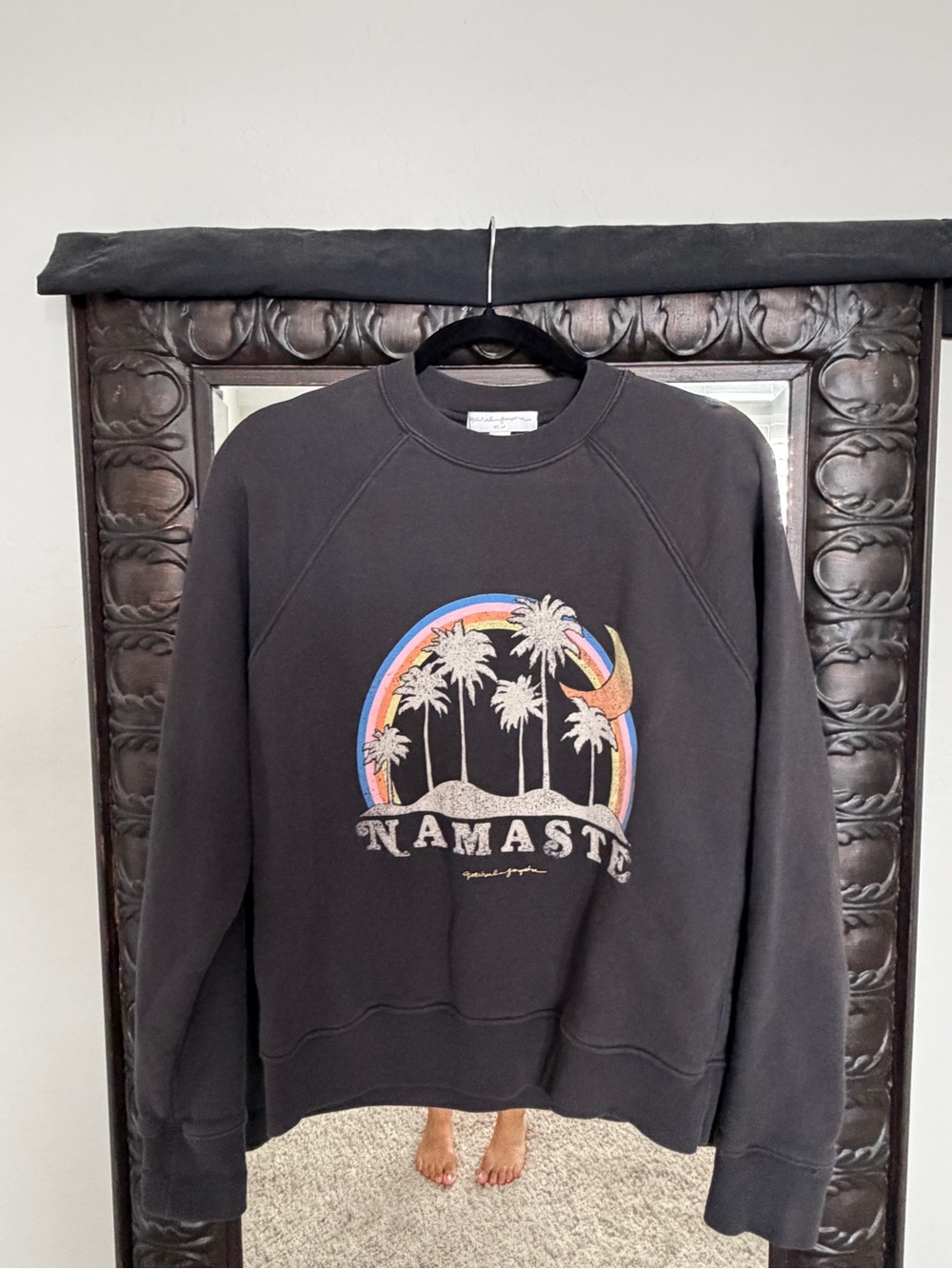 Spiritual Gangster Black Crewneck Sweatshirt with Rainbow Palm & Moon Graphic